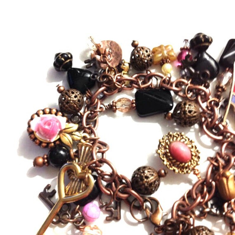 Assemblage Handmade Cha-Cha Charm Bracelet Up-Cycled Recycled Vintage Charms OOAK Copper Charms VisionsOfOlde