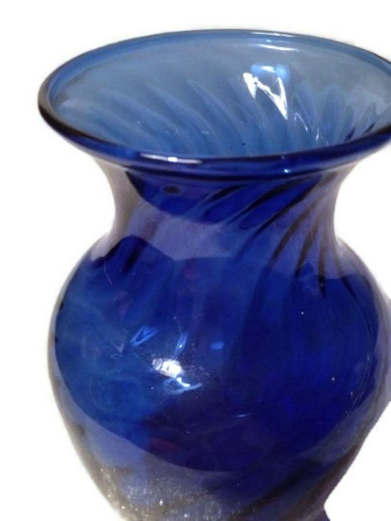 Cobalt Blue Glass Cottage Core Vase Seamless Swirl Pattern Etsy