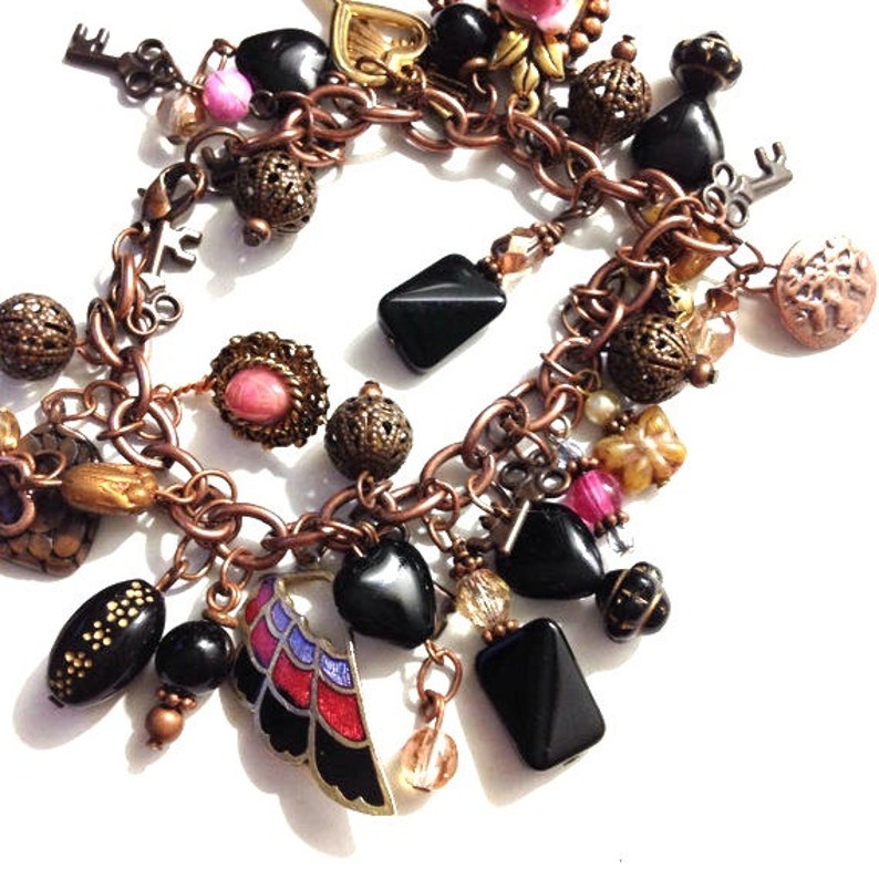 Assemblage Handmade Cha-Cha Charm Bracelet Up-Cycled Recycled Vintage Charms OOAK Copper Charms VisionsOfOlde