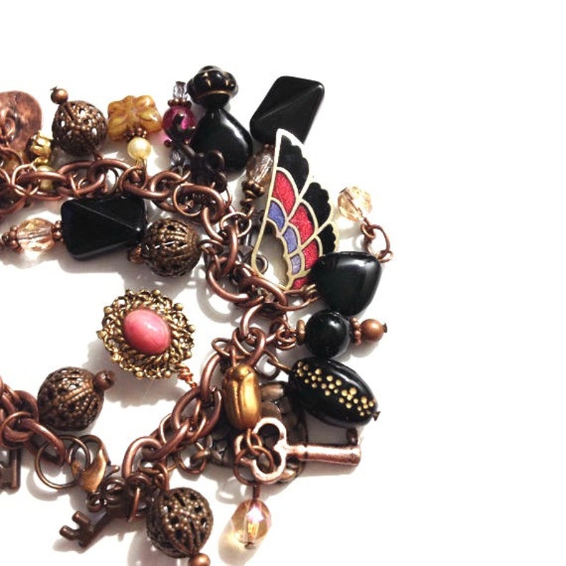 Assemblage Handmade Cha-Cha Charm Bracelet Up-Cycled Recycled Vintage Charms OOAK Copper Charms VisionsOfOlde