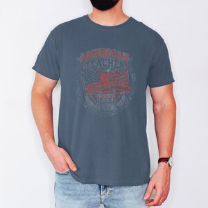 Vintage American Teacher Shirt, Patriotic USA Flag, Shaping Futures Since 1776 Tee Midnight