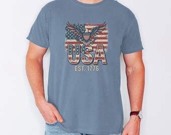 Vintage USA Eagle T-Shirt, Retro American Flag Tee, Est 1776 Patriotic Shirt