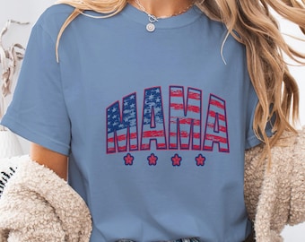 Distressed American Flag Mama Shirt, Patriotic USA Comfort Colors Tee