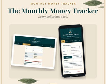 Månatlig pengaspårning för telefon och surfplatta, budgetkalkylblad för Excel och Google Sheets, utgiftsspårning med automatisk instrumentpanel