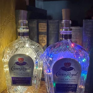 Crown Royal Whisky Lighted Bottle. Make Great Nightlights, Table Light, Soft White or Colored Fairy Light, Battery or Solar.