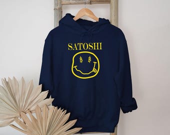 Satoshi Nakamoto Hoodie, Smiley Face Bitcoin Sweatshirt Cryptocurrency Pullover