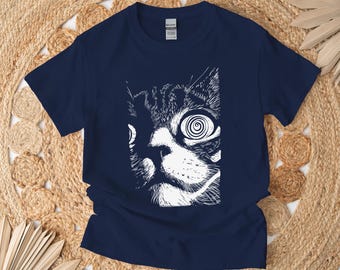 Camiseta de gato psicodélico, camiseta divertida de gato punk, camiseta de gato gótico metalero