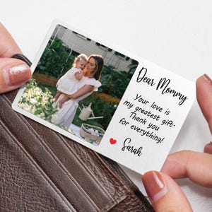 Custom Metal Photo Wallet Card, Personalised Picture Wallet Insert, Mother&#39;s Day Gifts, Anniversary Photo Gift, Photo Love Note Card Gifts