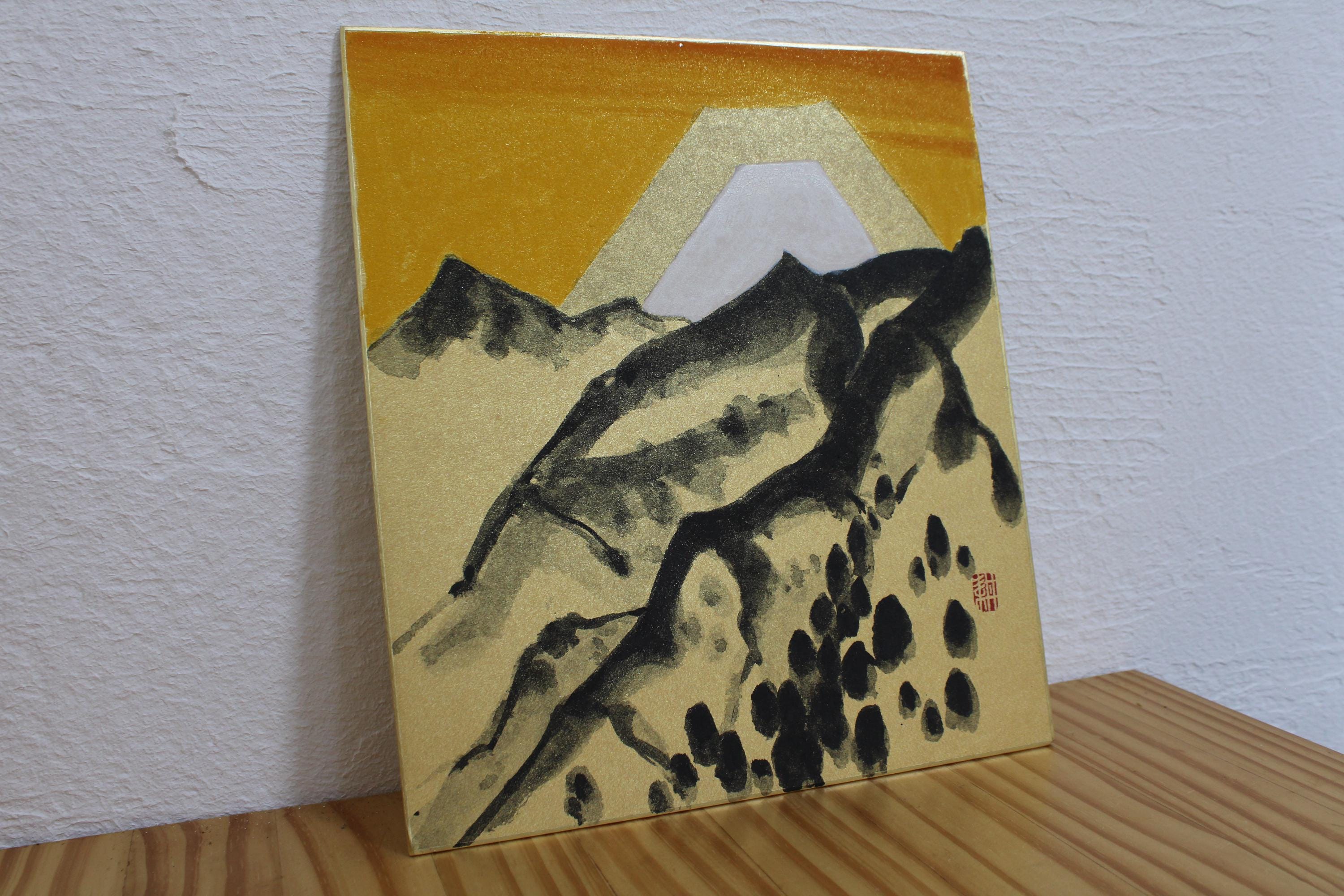 ヴィンテージ富士山絵画：日本の金と黒の芸術、1990年代 - Etsy 日本