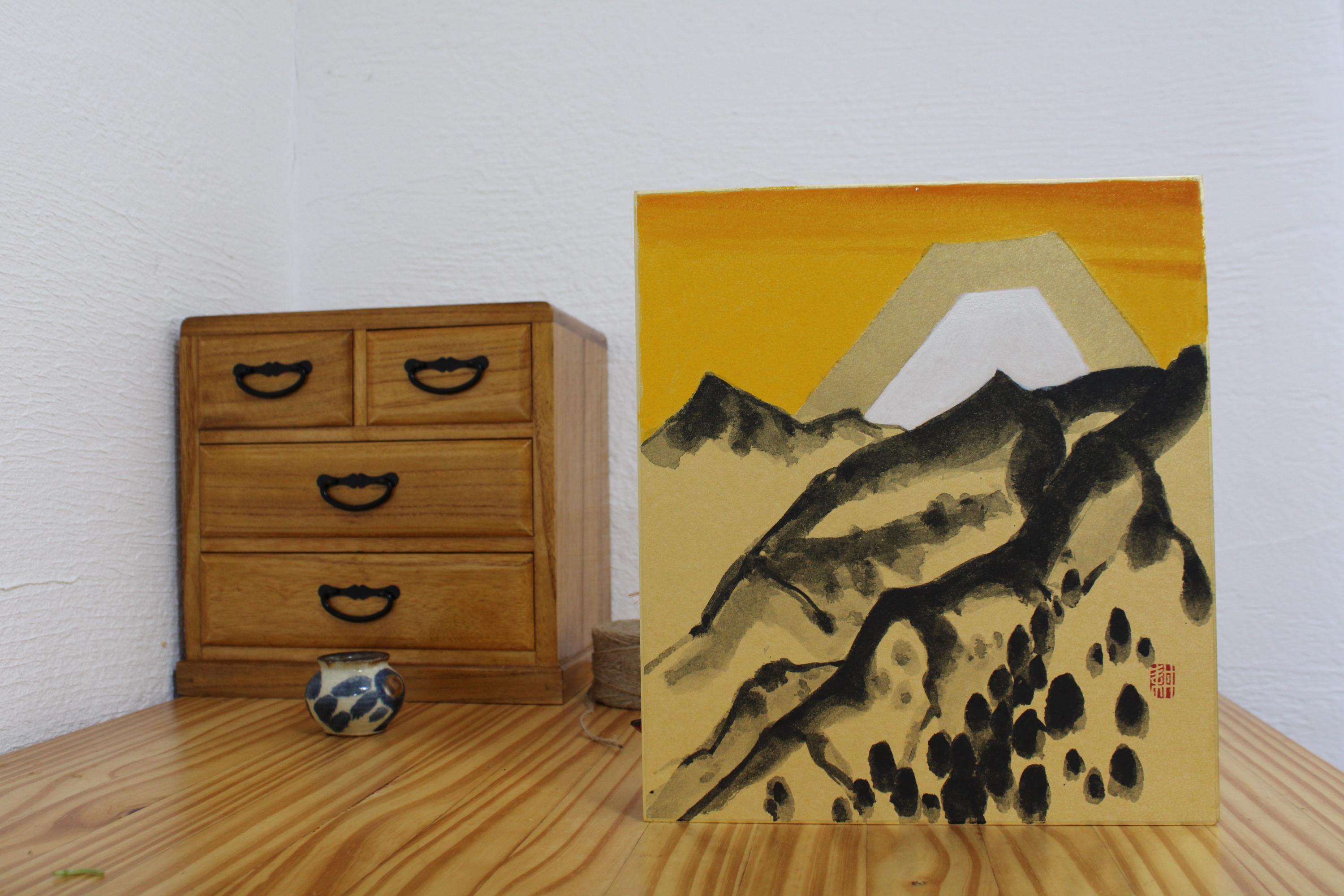 ヴィンテージ富士山絵画：日本の金と黒の芸術、1990年代 - Etsy 日本