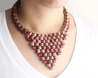Salvage Queen Necklace • Gift for Eco-friendly Fashionista • Bold Statement Bib Necklace • 1st Anniversary Gift • Modern Geometric Jewelry