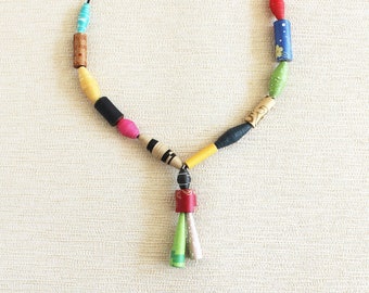 Folk Amalgam Necklace • Recycled Gift from Paper • Sustainable Jewelry • Boho Tassel Necklace • Creative Eco Fashion • Upcycled Necklace