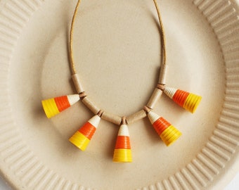 Candy Corn Necklace • Cute Halloween Jewelry • Quirky Necklace • Cool Gift for Teenage Girl • Unique Funky Fall Necklace • Fun Teen Gift