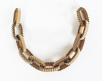 Corrugated Chain Necklace • Gift for Eco Lover • Recycled Paper Jewelry • Modern Bold Statement Bib Necklace • Sustainable Fashion Jewelry