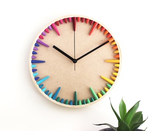 Rainbow Magic Wall Clock • Colorful Bohemian Art • Multicolor Spring Summer Home Decor • House Warming Gift • Modern Quirky Kids Room Decor