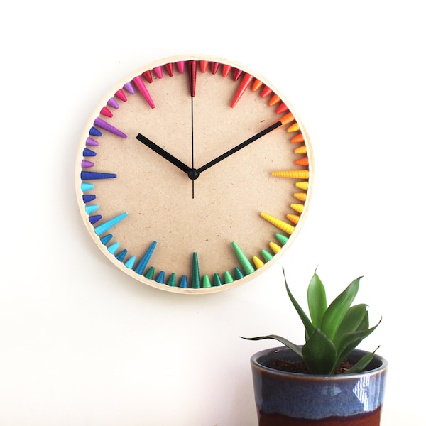 Rainbow Magic Wall Clock • Colorful Bohemian Art • Multicolor Spring Summer Home Decor • House Warming Gift • Modern Quirky Kids Room Decor