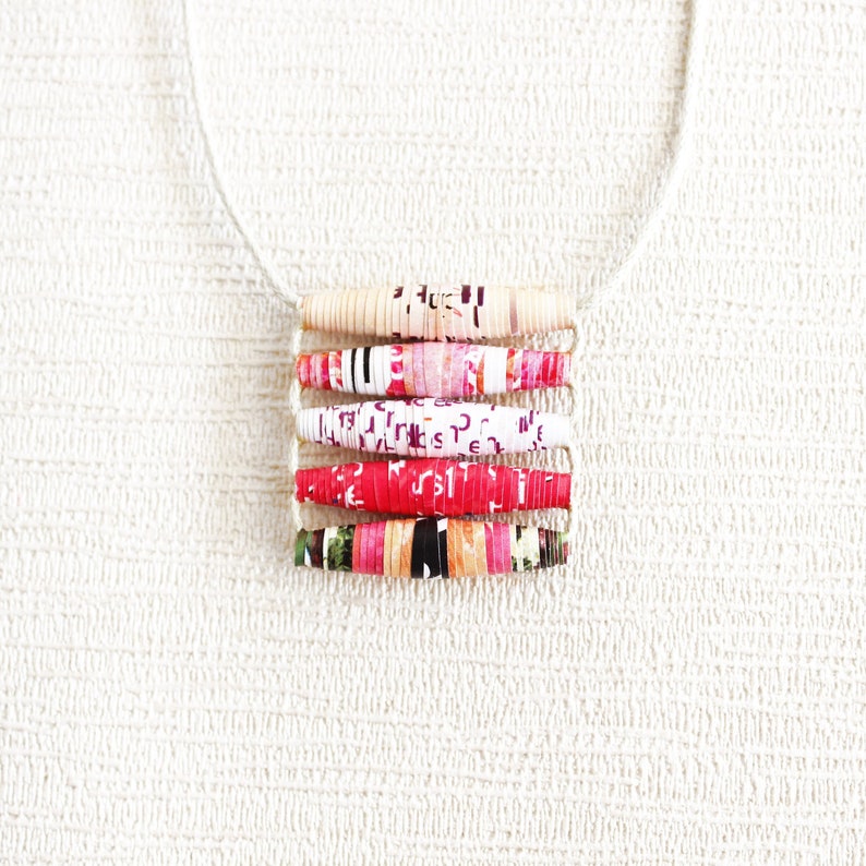 Art Magazine Necklace Creative Gift Hippie Jewelry Gift for Artist Boho Beaded Necklace Reclaimed Jewelry Sustainable Necklace image 1