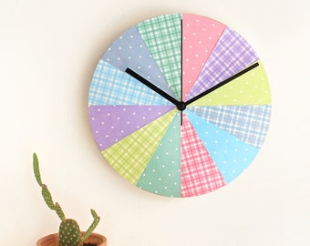 Happy Pastels Wall Clock • Bohemian Spring Home Decor • 10 Inch Modern Paper Clock • Cute Colorful Kawaii Clock • French Housewarming Gift