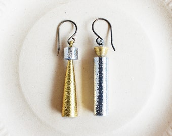 Opposites Attract Earrings • Creative Valentine's Day Gift • Asymmetrical Earrings • Modern Mismatched Earrings • Gold and Silver Jewelry