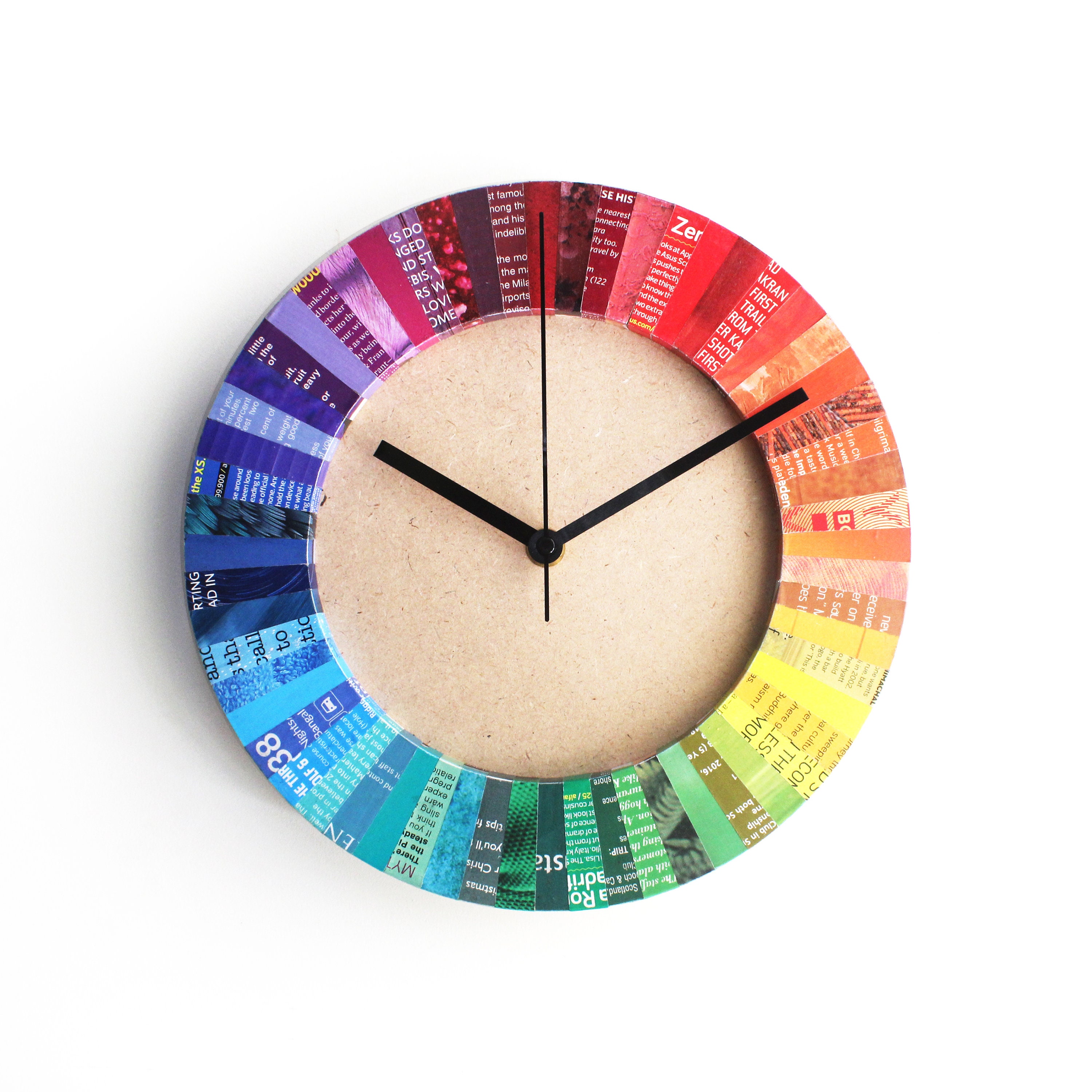 Magazine Rainbow Wall Clock • Recycled Statement Wall Art