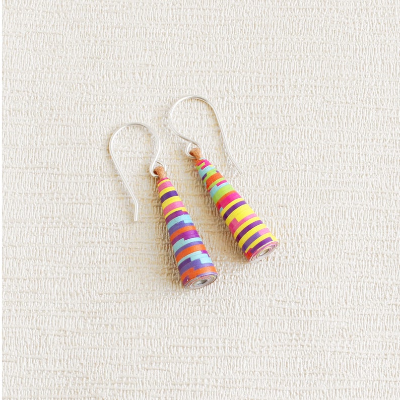 Candy Stripes Earrings Colorful Dangle Earrings Cute Gift for Girls Hippie Boho Earrings Bohemian Earrings Vibrant Jewelry image 2