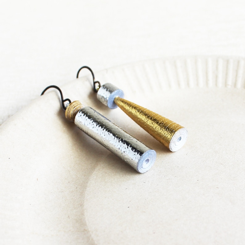 Opposites Attract Earrings Creative Valentine's Day Gift Asymmetrical Earrings Modern Mismatched Earrings Gold and Silver Jewelry image 2
