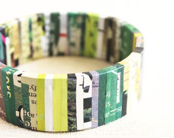 Tropic Newspaper Bracelet • Green Jewelry • Eco Friendly Gift • Journalist Jewelry • Recycled Bracelet • Sustainable Jewelry • Upcycled Gift