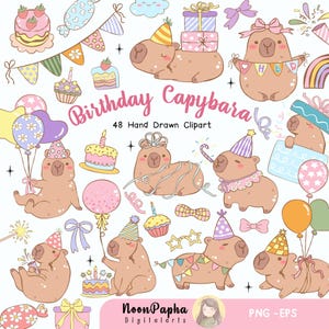 Birthday Capybara Clipart Set: Party Animals PNG EPS (Digital Download)
