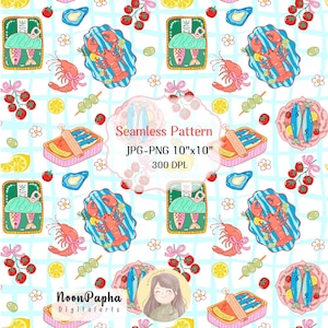 La Dolce Vita Seamless Pattern: Mediterranean Seafood Design (PNG, JPG Digital Download)