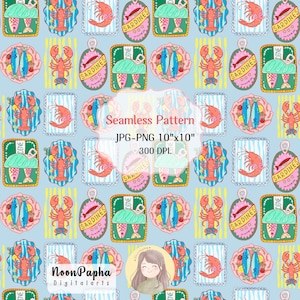 La Dolce Vita Seamless Pattern: Mediterranean Seafood Design (PNG, JPG Digital Download)
