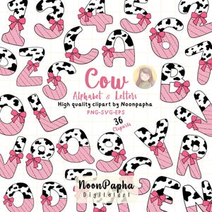 Pink Cow Print Alphabet Clipart: Coquette Letters, Numbers, Bows (PNG SVG EPS Digital Download
