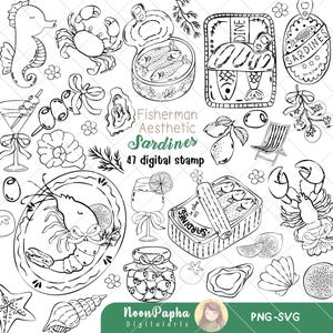 Sardines Digital Stamp Clipart: Coastal Kitchen Seafood Art (PNG SVG)