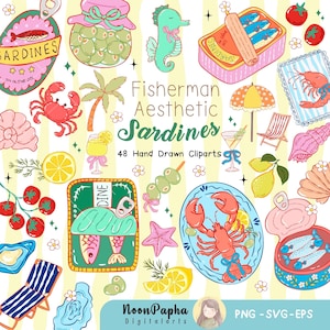 Sardines Clipart: Hand-Drawn Seafood Illustrations, Coastal Kitchen Art (PNG, SVG, EPS)