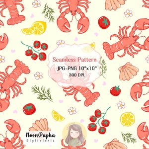 La Dolce Vita Seamless Pattern: Mediterranean Seafood Design (PNG, JPG Digital Download)