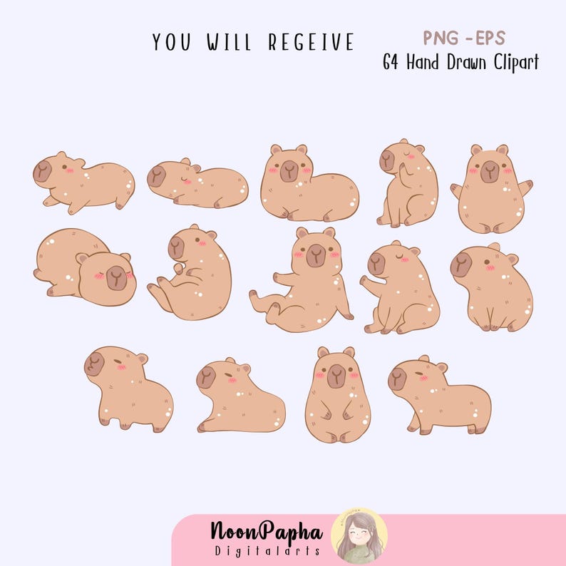 Spring Capybara Printable Capybara Spring Clipart Set PNG | EPS Cute Capybaras Surrounded by ...