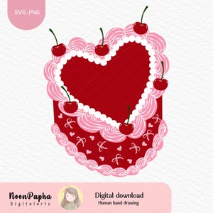 Vintage Heart Cake Clipart: Retro Valentine PNG SVG (Digital Download
