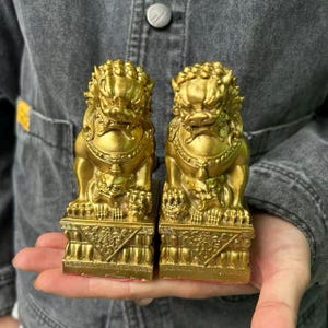 Paire de chiens Fu en cuivre - Lions gardiens chinois en bronze antique, statues de lion gardien en bronze antique 4095