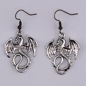 Antiqued Dragon Earrings – Fantasy Jewelry, Mythical Creature Earrings, Unique Gift for Her, Metal Dragon Dangles, Boho Statement Jewelry