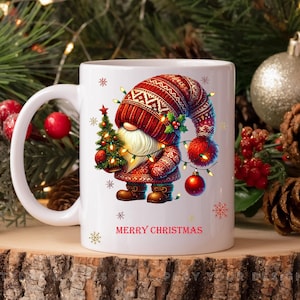 Weihnachtstasse PNG: Weihnachtsmann, Wichtel, Winterurlaub (Digital Download