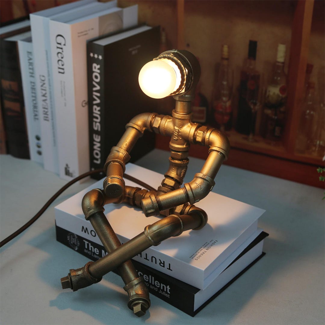 Curated visual reference: Visual Reference: Industrial Steampunk Pipe Lamp Vintage Robot Table Light
