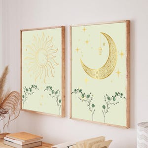 Ensemble d'impressions d'art soleil et lune : décor céleste bohème (téléchargement numérique)