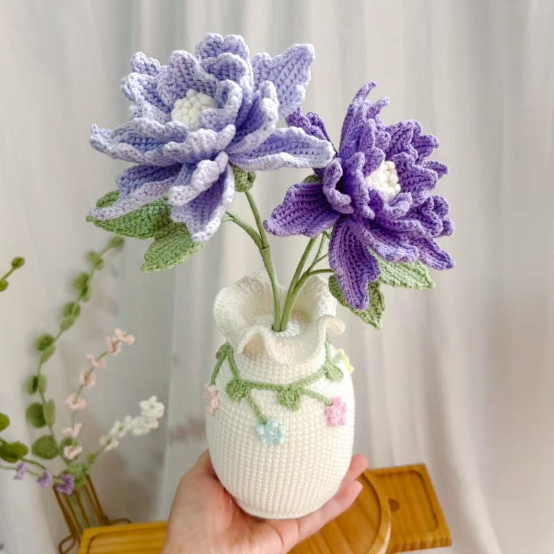 Handmade Crochet Peony Flower Crochet Peony In Vase Desk Decoration