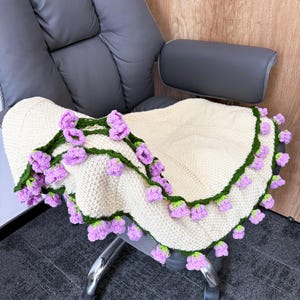 Handmade Crocheted blanket, Lily of the valley/Rose Bouquet Blanket, Soft Blanket, Handmade Finished Gift, Wedding Gift, Gift For Her