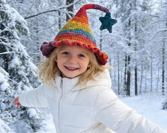 Children's Rainbow Crochet Hat, Witch's Rainbow Hat, Children's Gifts, Suitable For Children Aged 3 To 8