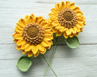 Gehaakte bloemen in pot, handgemaakte gehaakte zonnebloem afgewerkt, gebreide zonnebloemen, perfect gehaakt cadeau voor leraren, moeders, huwelijkscadeaus