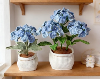 Handmade Crochet Flowers, Crochet Hydrangeas in Pot, Desk Decor, Flower Home Decor, Crochet Gift, Wedding Gift, Gift for Her, Birthday Gift