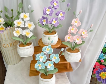 Crochet Orchid, Handmade Crochet Phalaenopsis in Pot,  Wedding Gift, Crochet Blue/White/Pink/Purple Orchid, Gift For Her