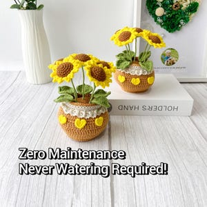 Handmade Crochet Sunflower in Pot, No-Maintenance Faux Plant for Desk Decor, Mother&#39;s Day Gift, teacher gifts, Personalized Gift
