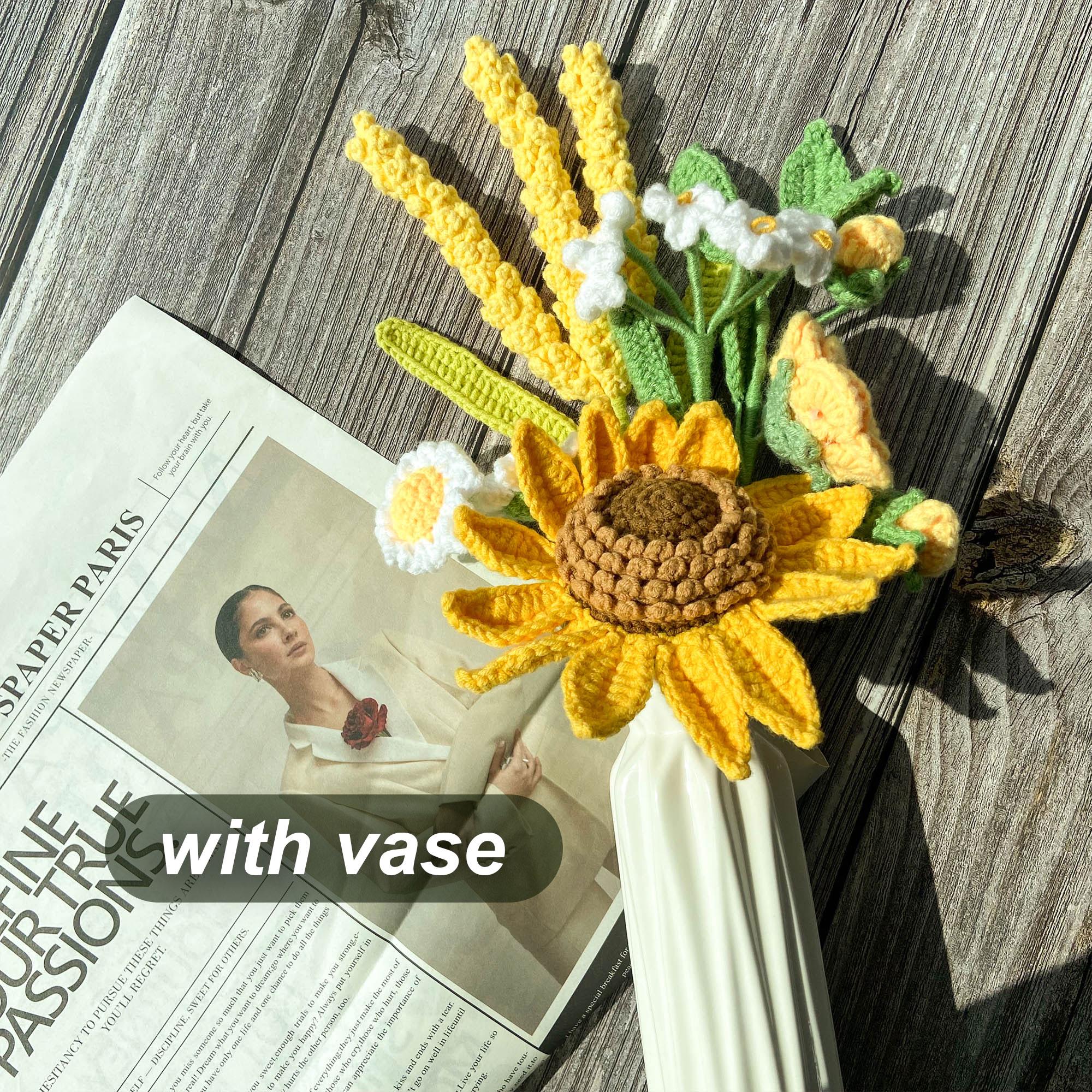 Gehaakte zonnebloembloemboeket, handgemaakte gehaakte bloem met keramische vaas, leraar geschenken, cadeau voor vrouwen, Thanksgiving geschenken