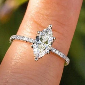 Marquise Cut Moissanite Diamond Engagement Ring, Unique Tulip Setting Proposal Ring, Fancy Pave Setting Bridal Ring, Excellent Ring For Her.